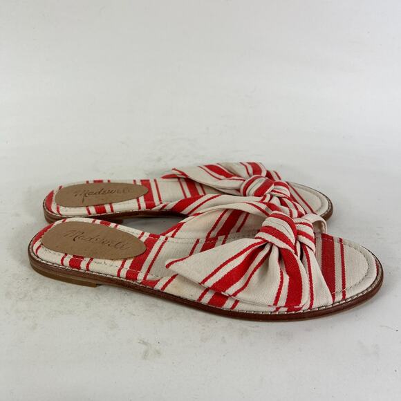 Madewell Naida Half Bow Slide Sandals Womens 6.5 Red White Striped Fabric Preppy - Picture 2 of 9